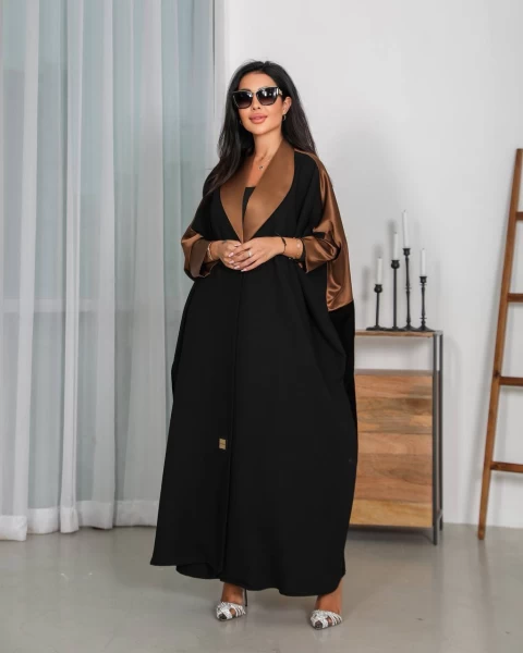 Crepe Abaya with embroidered velvet with brown silk crepe IB254